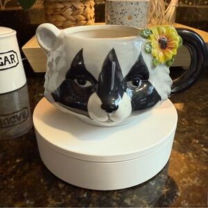 Robert Stanley Raccoon Mug with Flower Accent